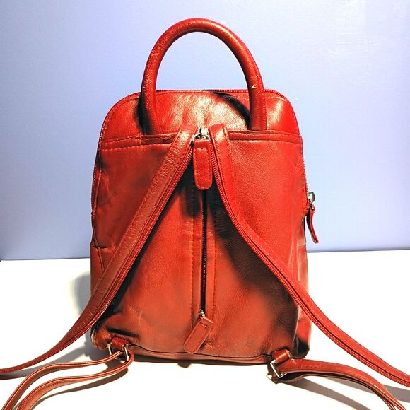 Wilsons Leather Red Leather Backpack Purse Shoulder Bag - Picture 7 of 16